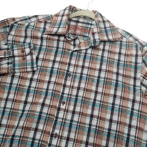 Luciano Viscoti Orange &‎ Brown Men's Plaid Button-down Size Medium